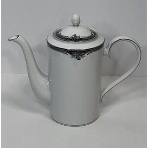 Noritake Squirewood 4013 Coffee Pot with Lid Platinum Trim Floral Porcelain
